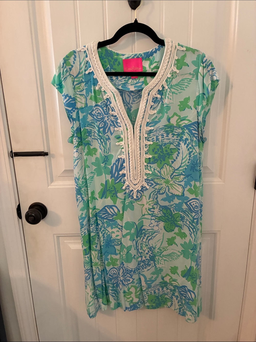 Lilly Pulitzer Aqua & Green Floral Short Sleeve Tunic Dress